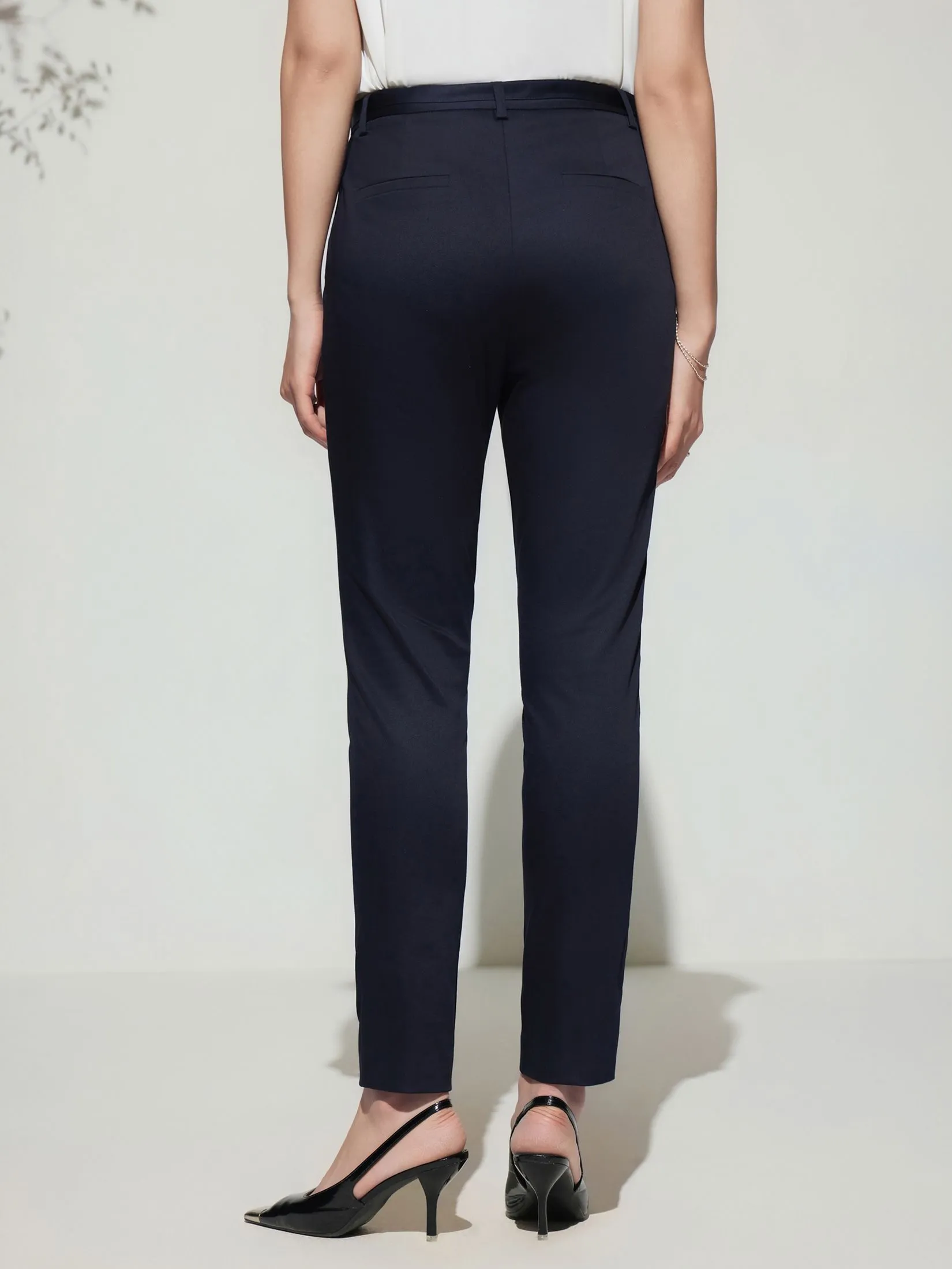 G2000 Women Clothing Cotton Blend Ankle Skinny Casual Pants With Belt Ankle Skinny Shape - Navy