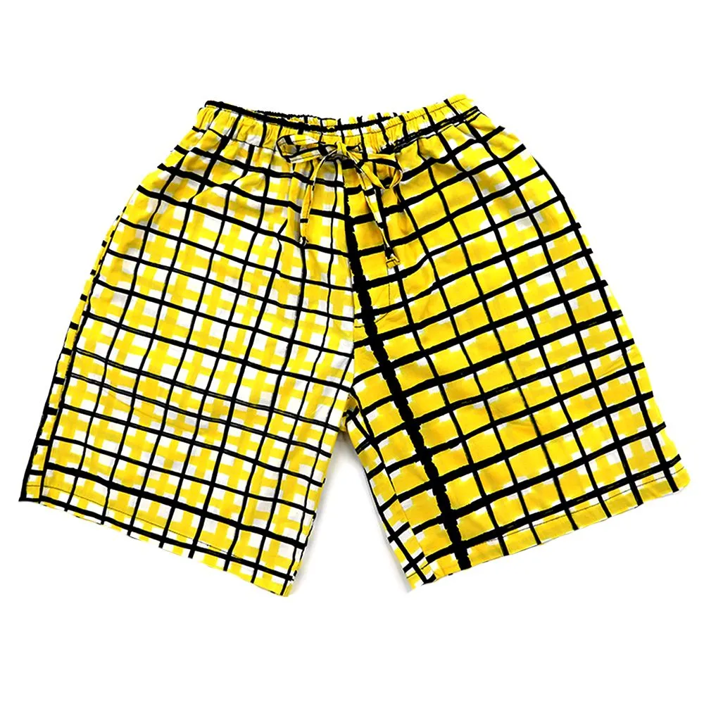 LAGOM Yellow Short Pants : Yellow Checkered Pattern Pants