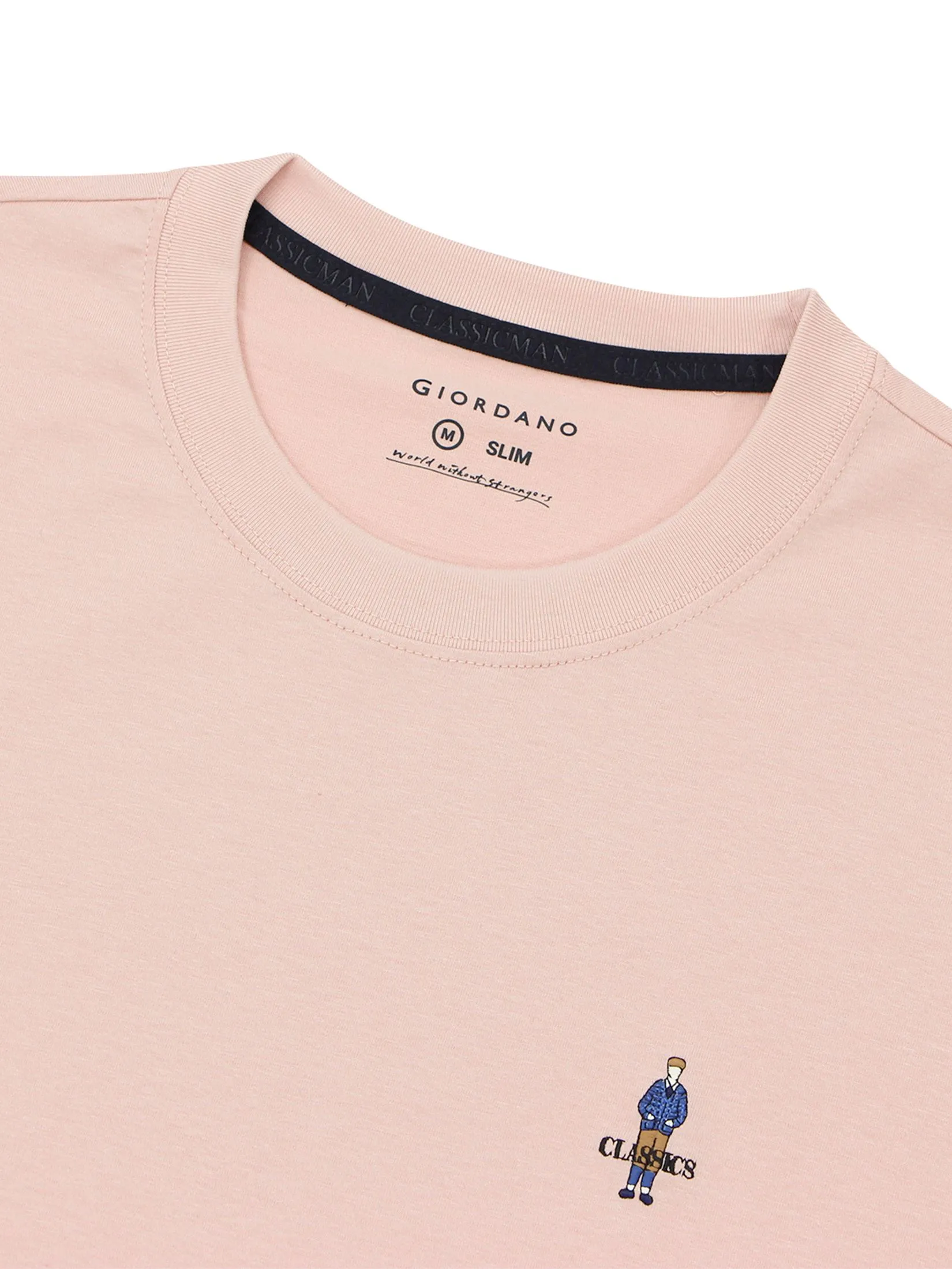 GIORDANO Men's Slim Jersey Embroidery Tee (Classic Man)  Evening Sand [Pink]