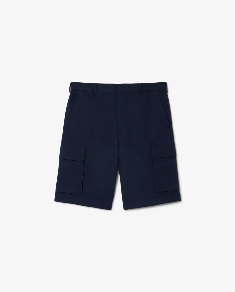 LACOSTE Men’s Relaxed Fit Cotton And Linen Twill Cargo Bermudas Blue