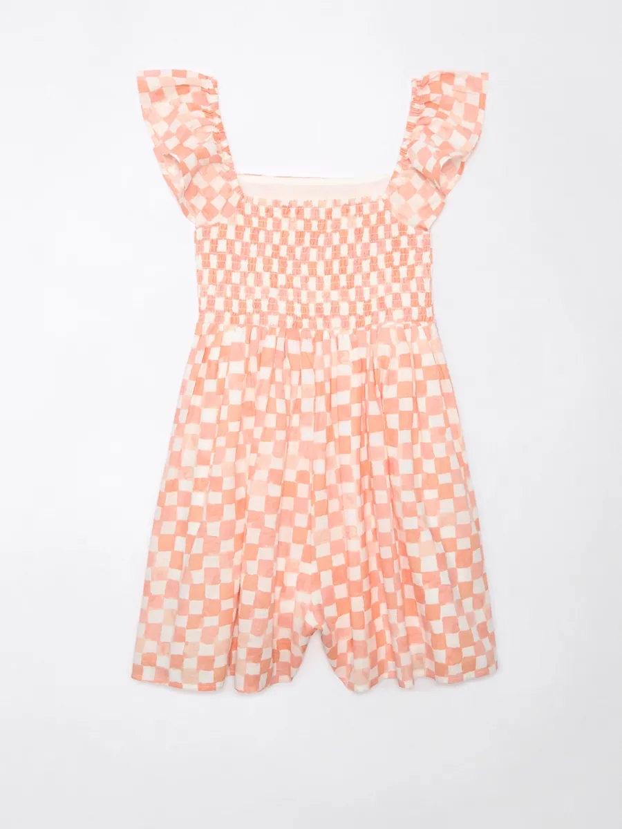 AMERICAN EAGLE WOMEN 7918 FLUTTER SLV BABYDOLL ROMPER 823 PEACH