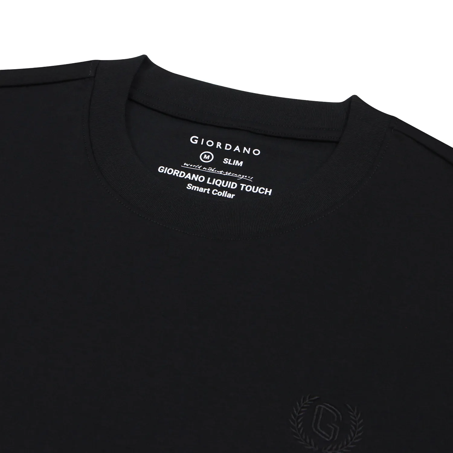 GIORDANO Men s Slim Cotton Embroidery Tee (Liquid Touch) Signature Black