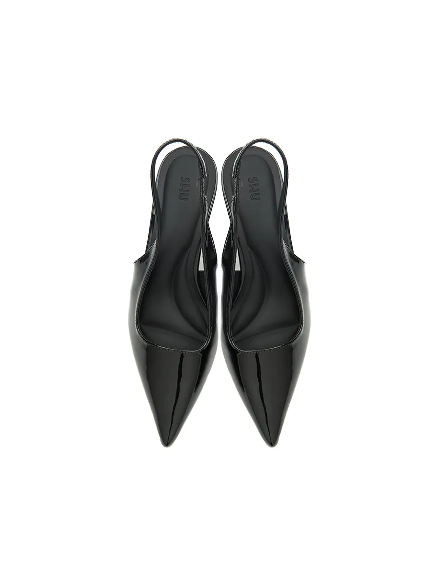 SHU WOMEN  LA POINTE  2  KITTEN HEELS - GLOSSY BLACK