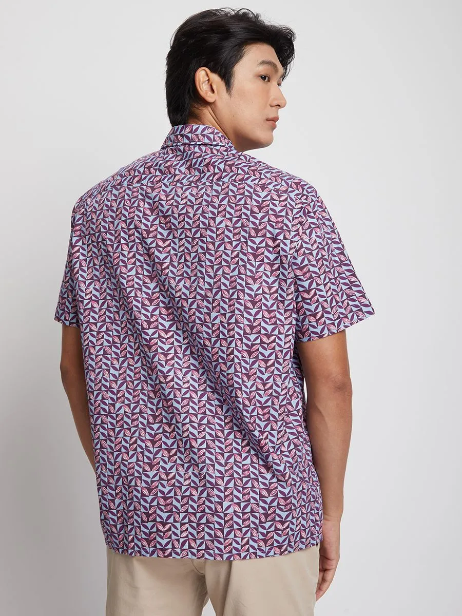 ALUMNUS Men Shirt Short Sleeves Printed Burgundy