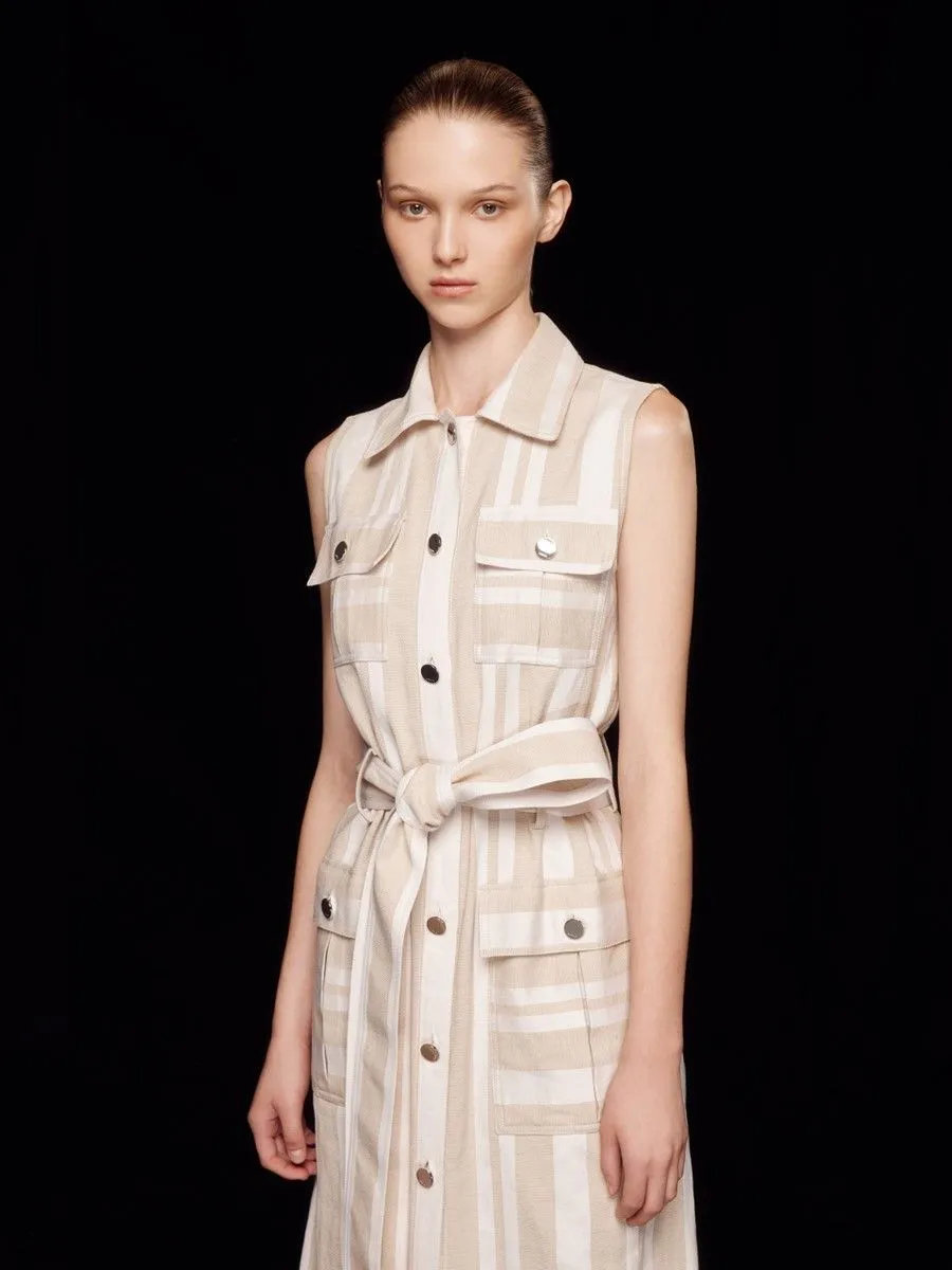 ASAVA ( SS24 ) Striped Belted Women Shirt Dress Beige