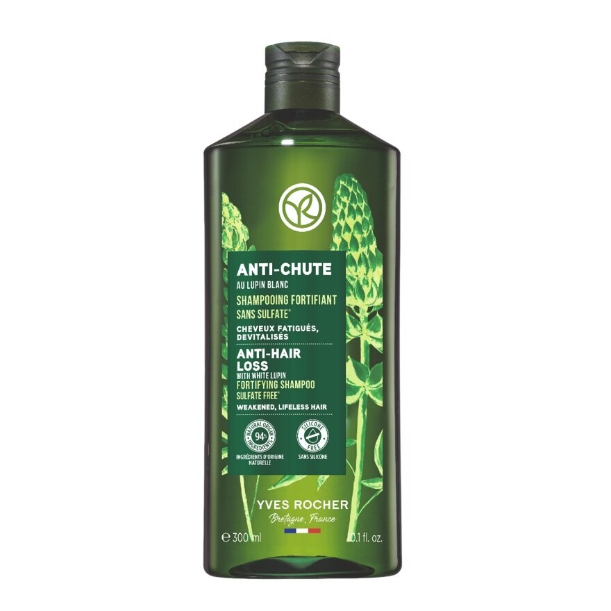 Yves Rocher Shampoo Anti-Hair Loss With White Lupin Fortifying 300 Ml. - Green