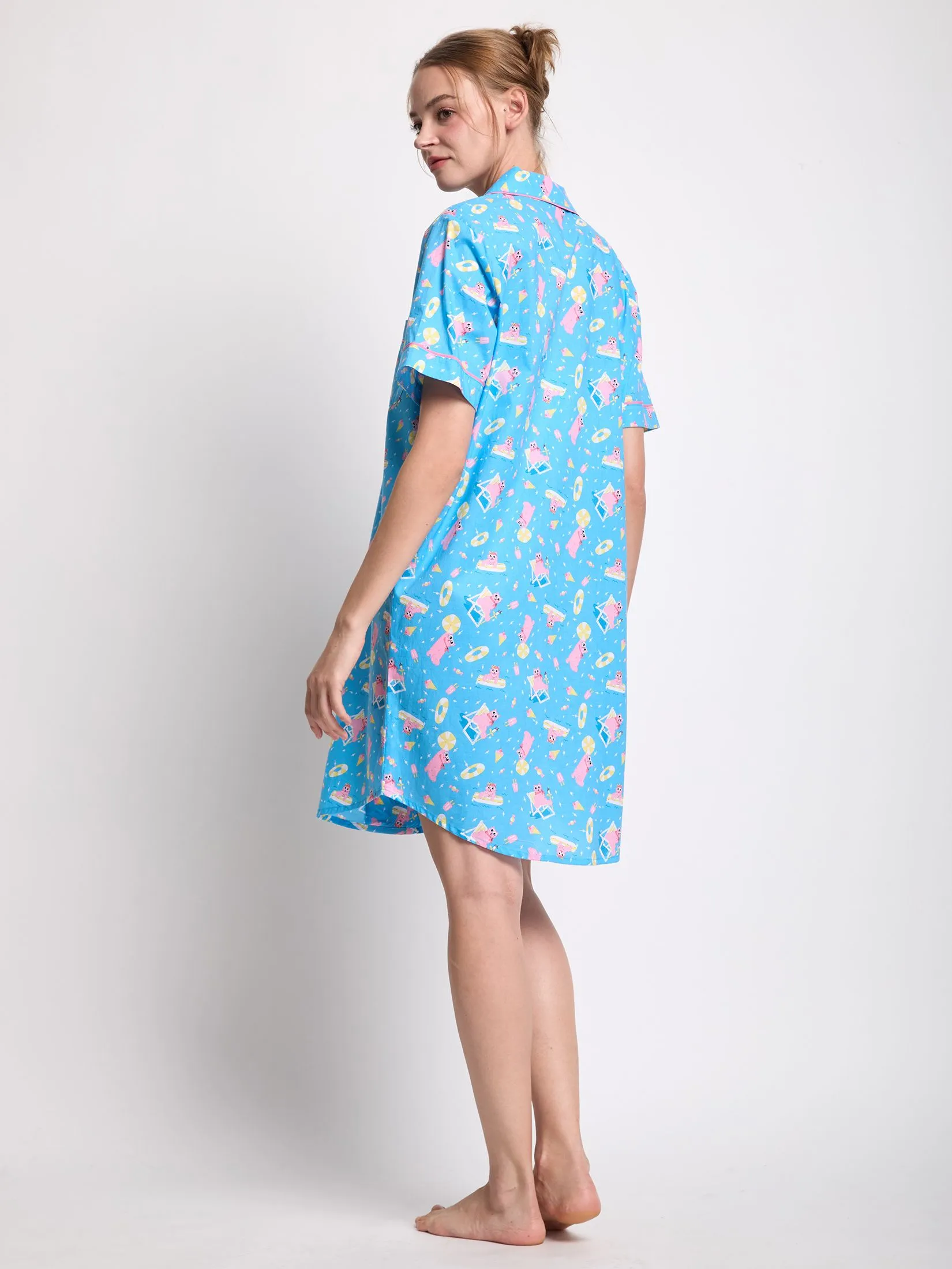 FOF Women Night Dress Cat Print Blue