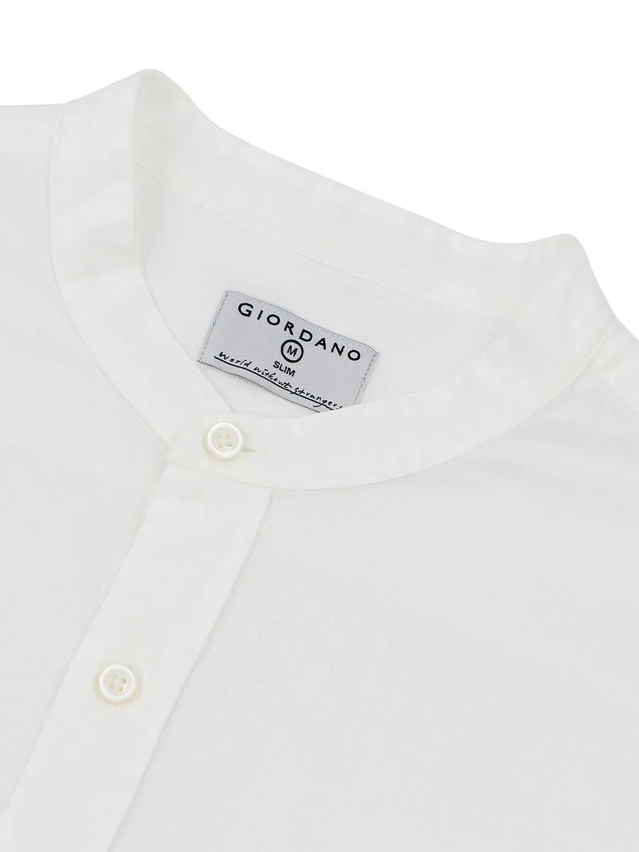 GIORDANO Men's Slim Fit Short Sleeve Linen Shirts White