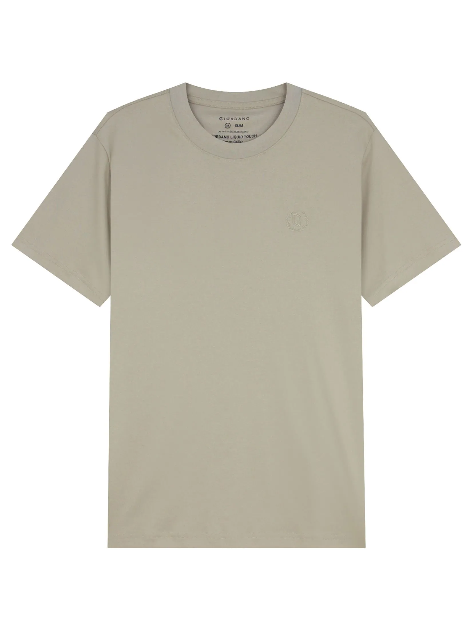 GIORDANO Men's Slim Cotton Embroidery Tee (Liquid Touch) Pure cashmere khaki