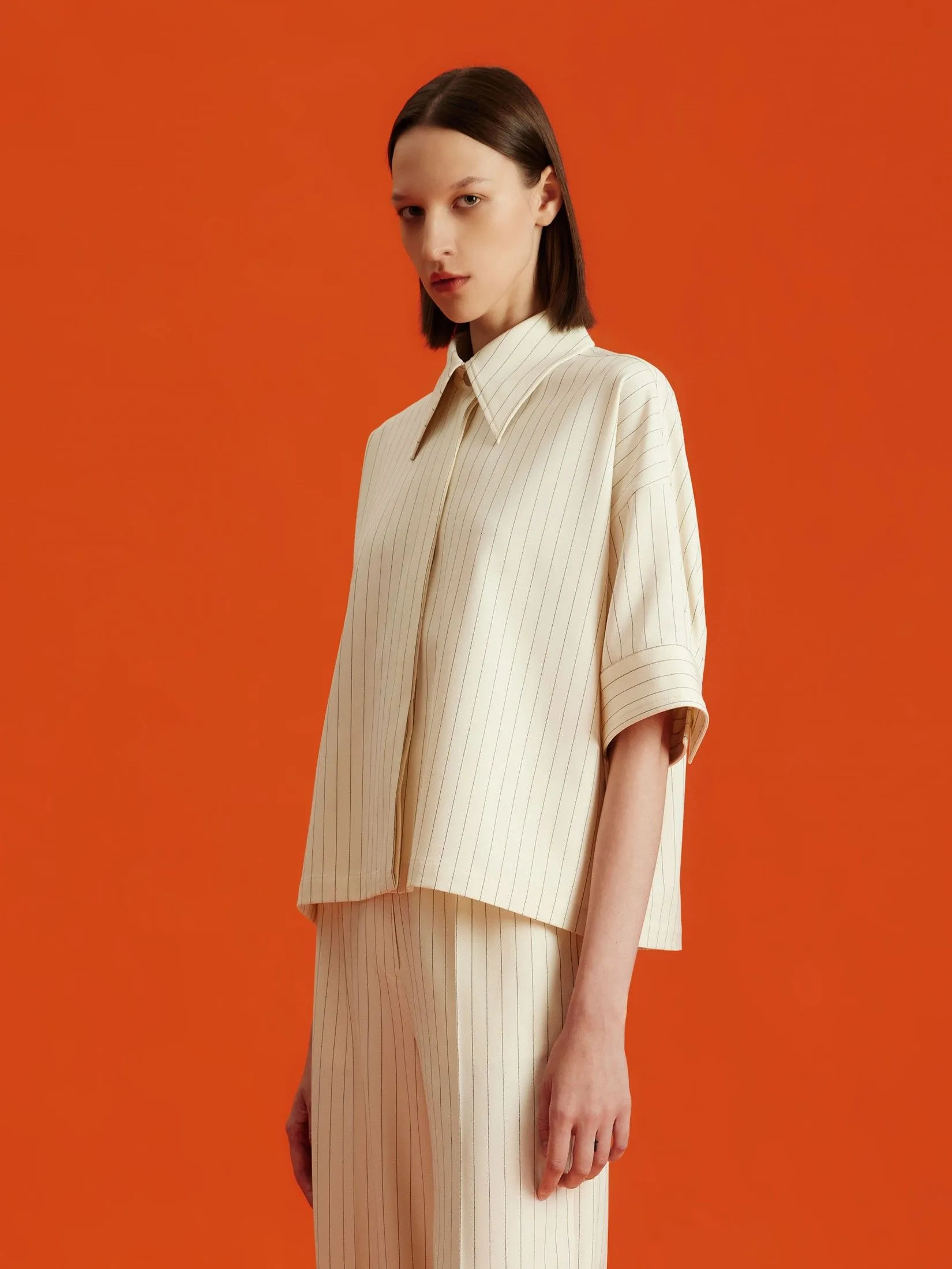 ASAVA (AW24) Pinstriped Women Cropped Shirt Ivory