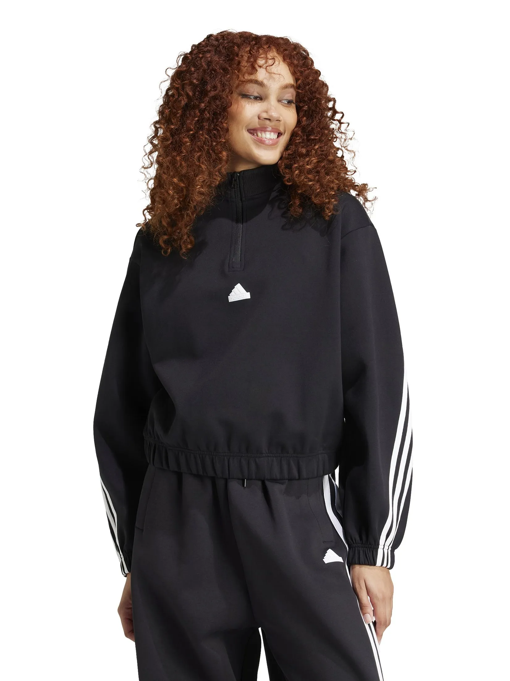 ADIDAS Women Zip Top Future Icons Three Stripes 1/4 Black