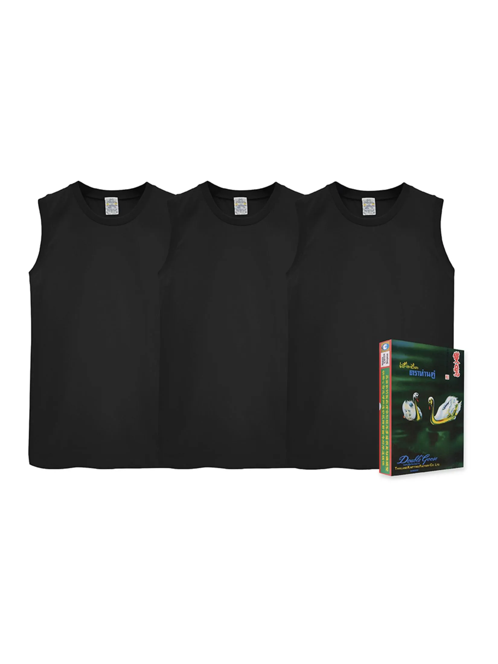 DOUBLE GOOSE Black sleeveless Classic style cotton 100% pack 3 pcs.