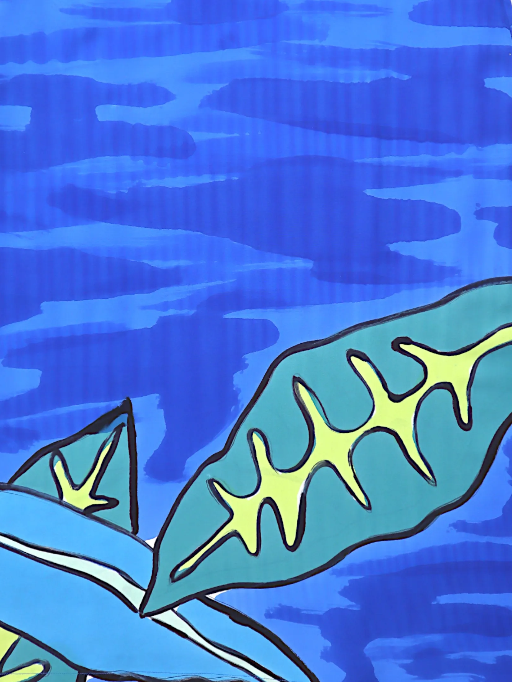 YODYOKO Woman Sleeveless Dress - Blue : Orchids Blooming in Sapphire Mist