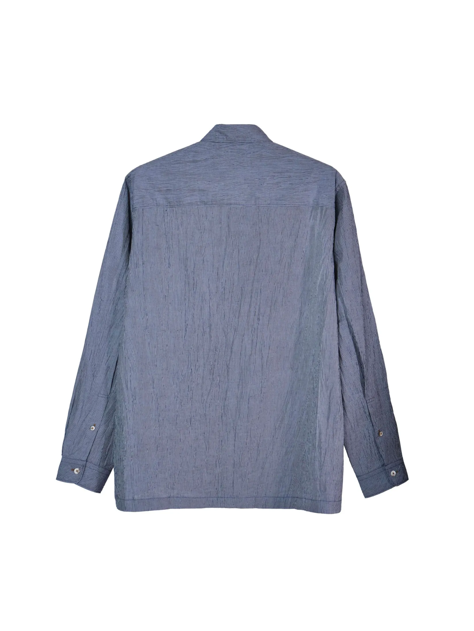 TAKEO KIKUCHI MEN NAVY STRIPE TEXTURED STRIPE CHECK OVERSIZED SHIRT