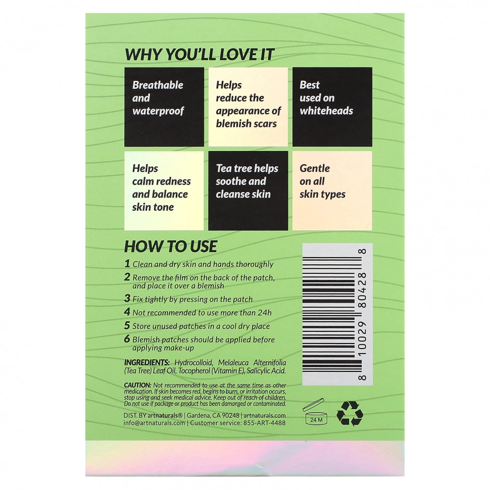 artnaturals, Luxe, Hydrocolloid Blemish Dots, чайное дерево, для чувствительной кожи, 144 патча