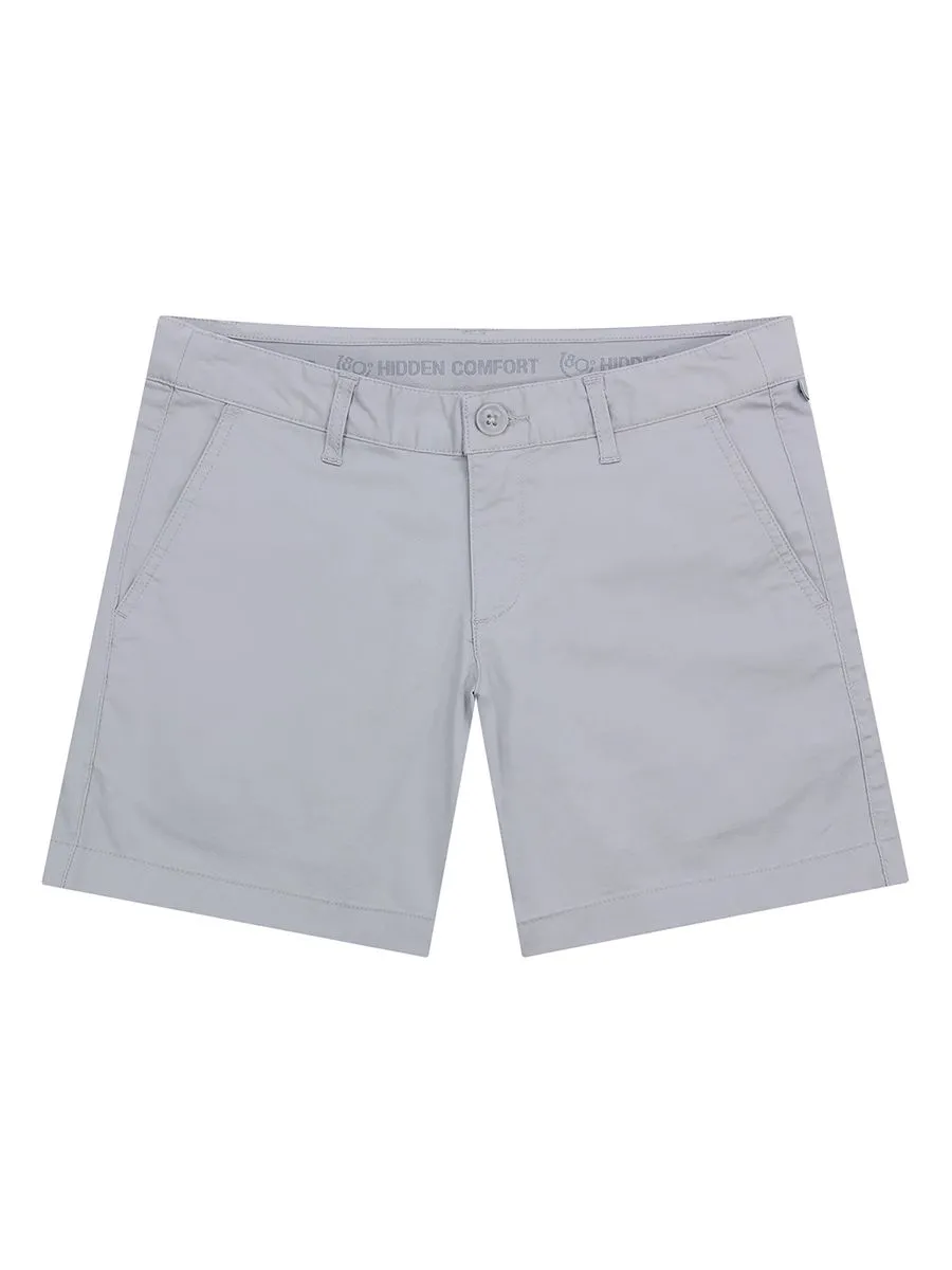 GIORDANO Women's Twill Mid-Rise Slim Fit Pocket Shorts (180 Elastic Waistband) Dolphin grey