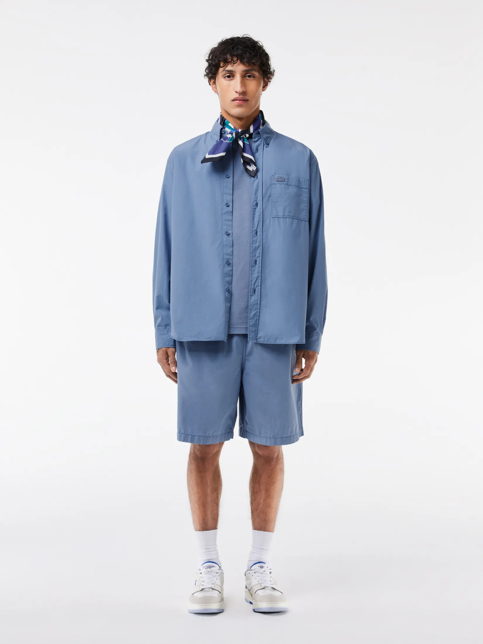 LACOSTE Relaxed Fit Washed Effect Poplin Shirt Blue