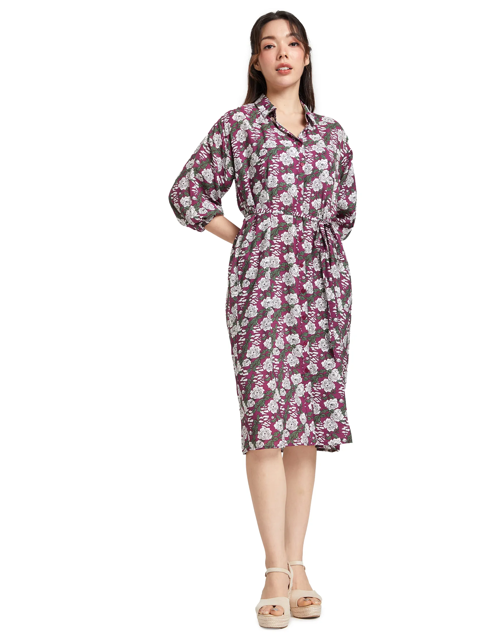 EASY PIECES Women Dress Long Sleeves Collar Print