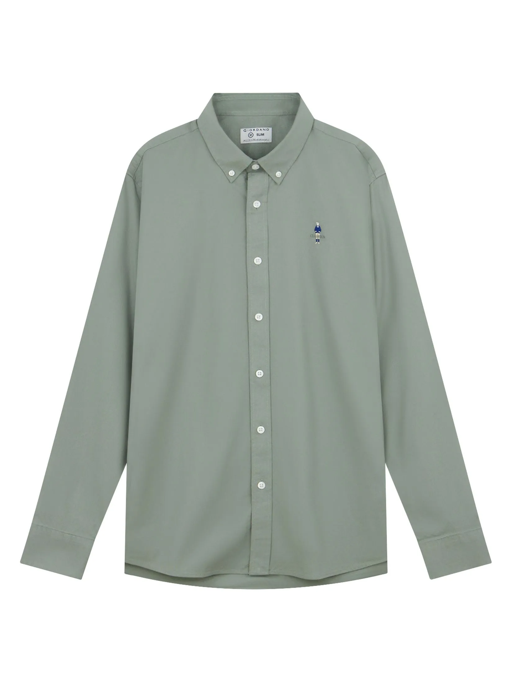 GIORDANO Men's Slim Stretch Oxford Shirts (Classic Man) Oil Green