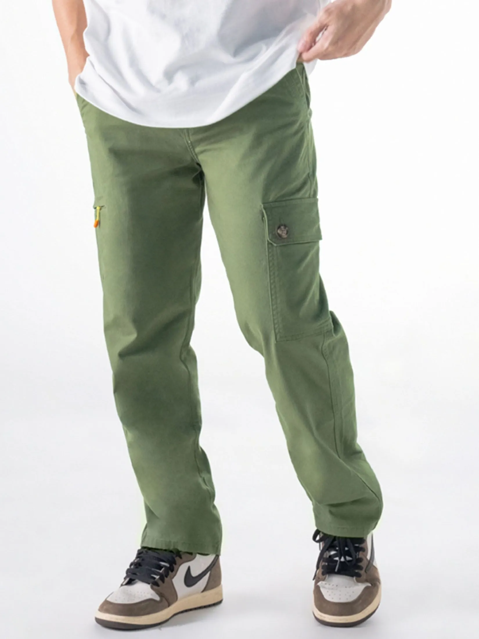 ERA-WON Men's Cargo trousers skinny crop fit Green