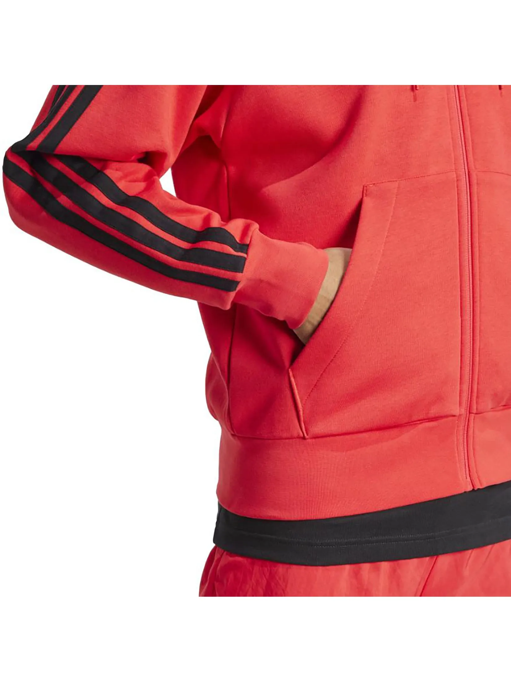 ADIDAS Men Hoodie Essentials 3-Stripes Fleece Pure Ruby / Black