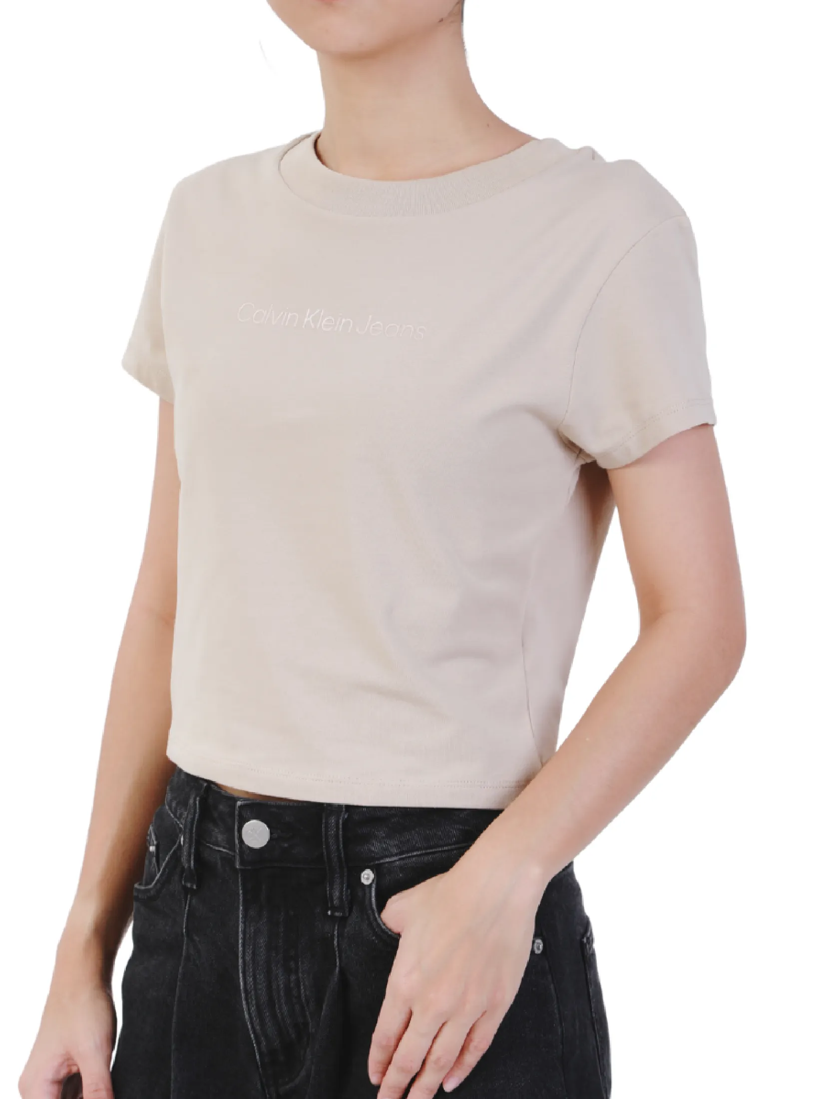 CALVIN KLEIN Women s Ckj Mono Logo Baby Tee Beige