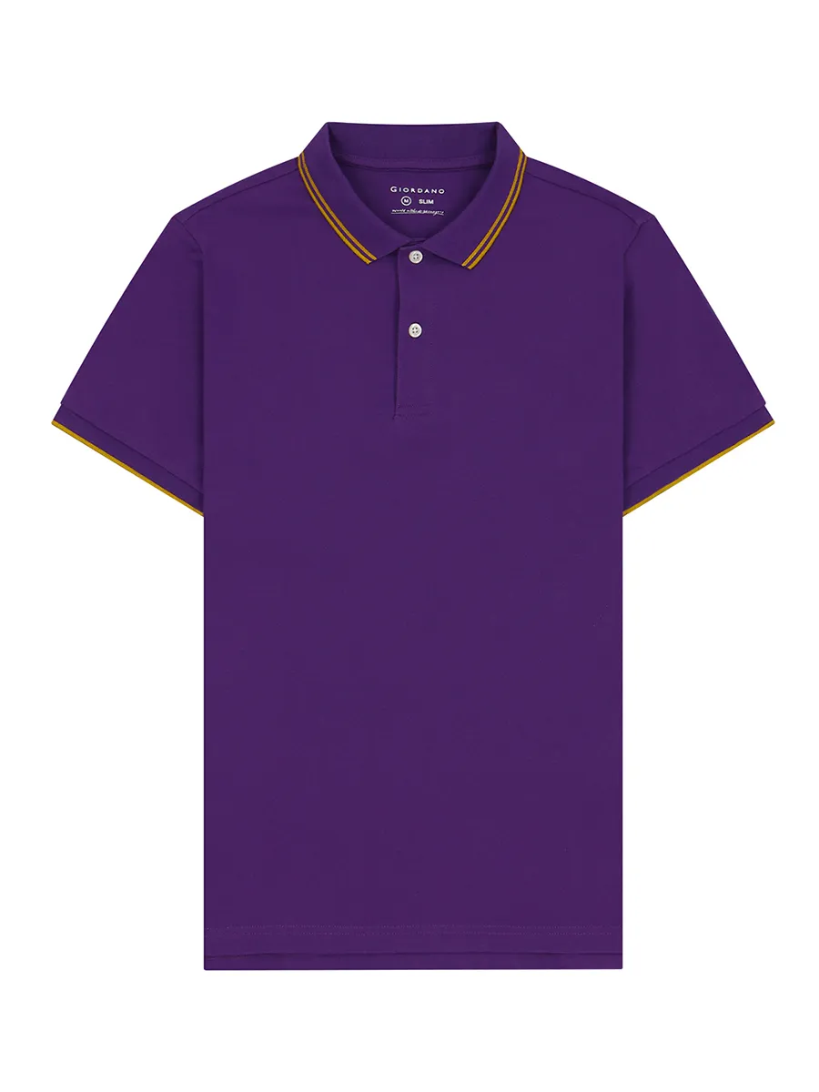 GIORDANO Men's Cotton Lycra Solid Polo Plum Purple Size - M