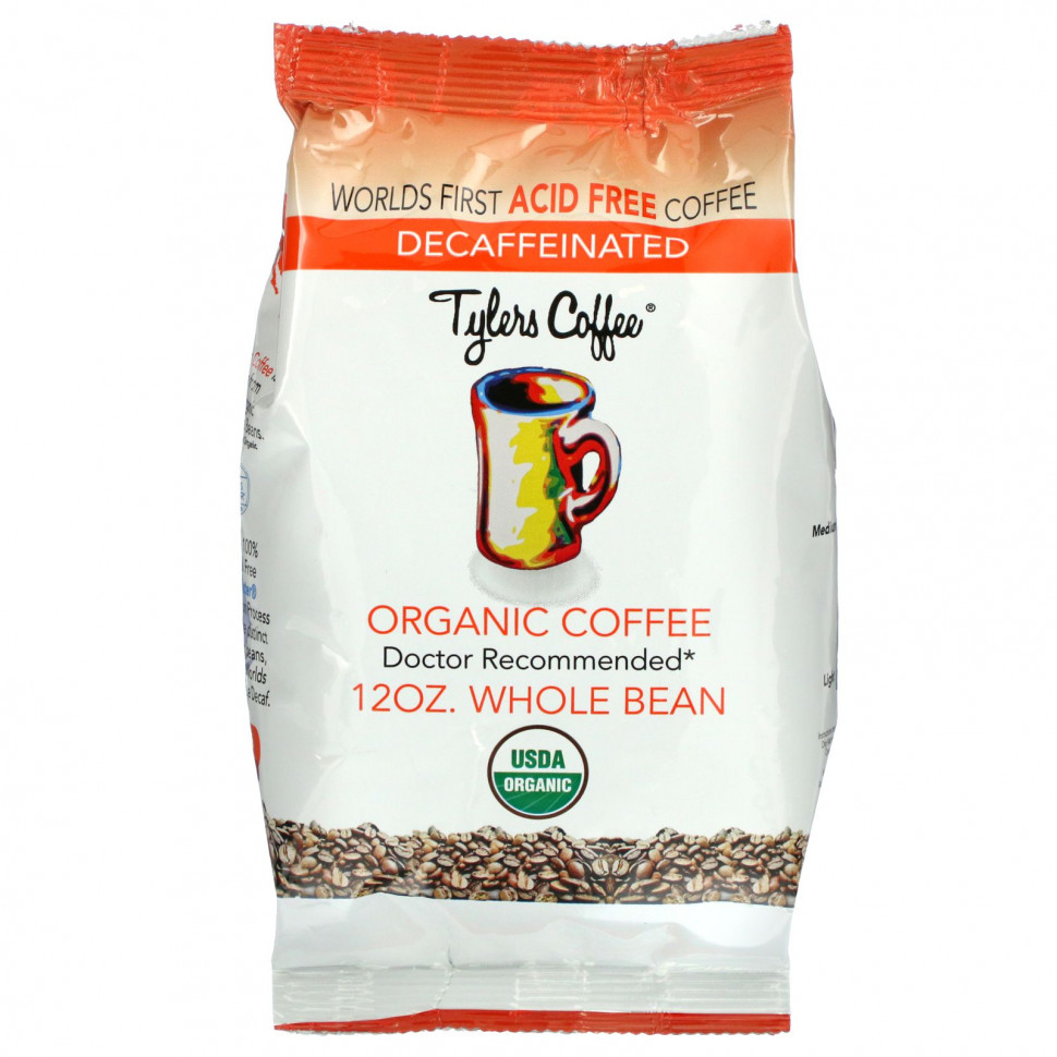 Tylers Coffees, Органический кофе, цельные зерна, без кофеина, 12 унций - TYC-83619-Без кофеина