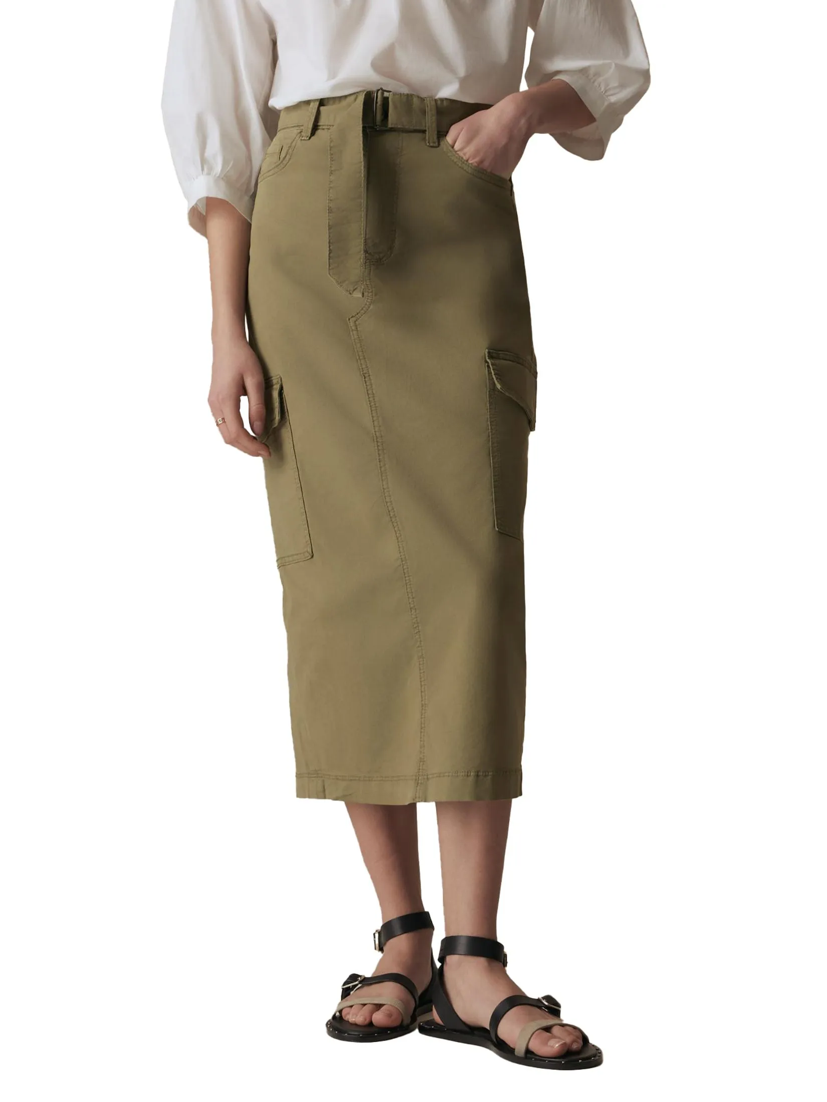 MARKS & SPENCER Women Midaxi Cargo Skirt Cotton Rich Light Khaki