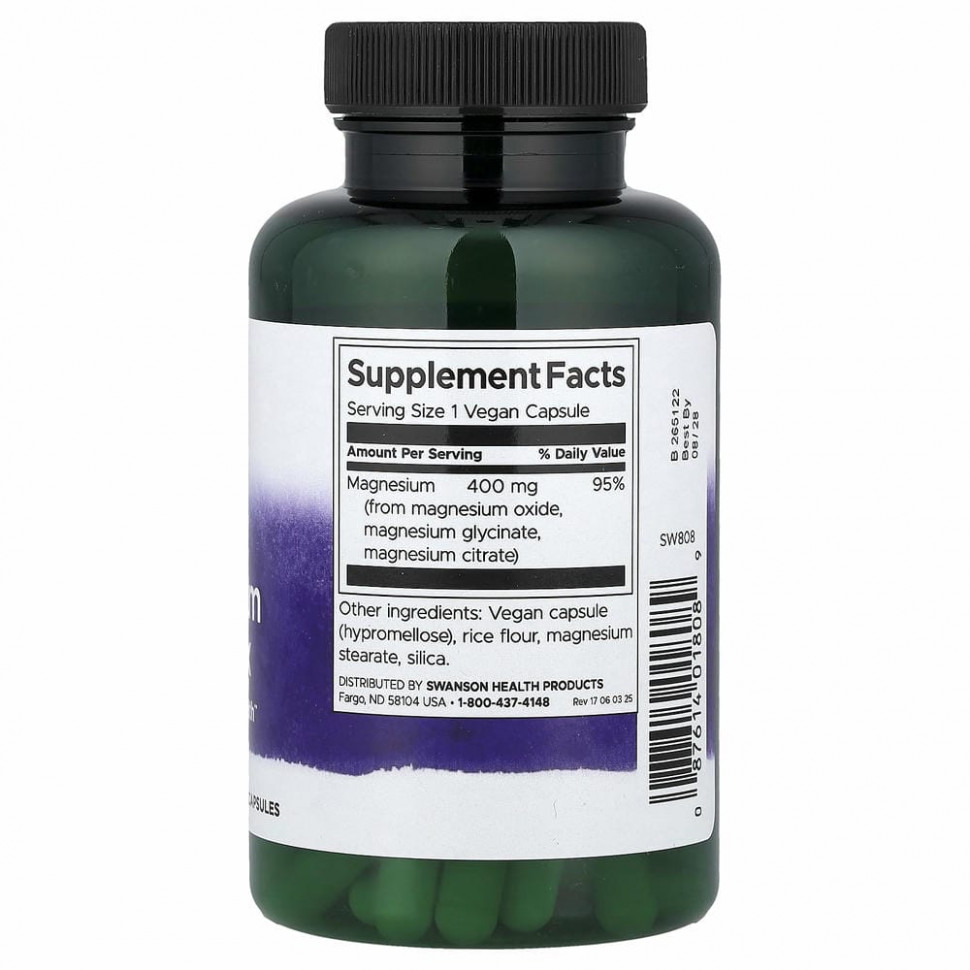 Swanson, Комплекс тройного магния, 400 мг, 100 капсул