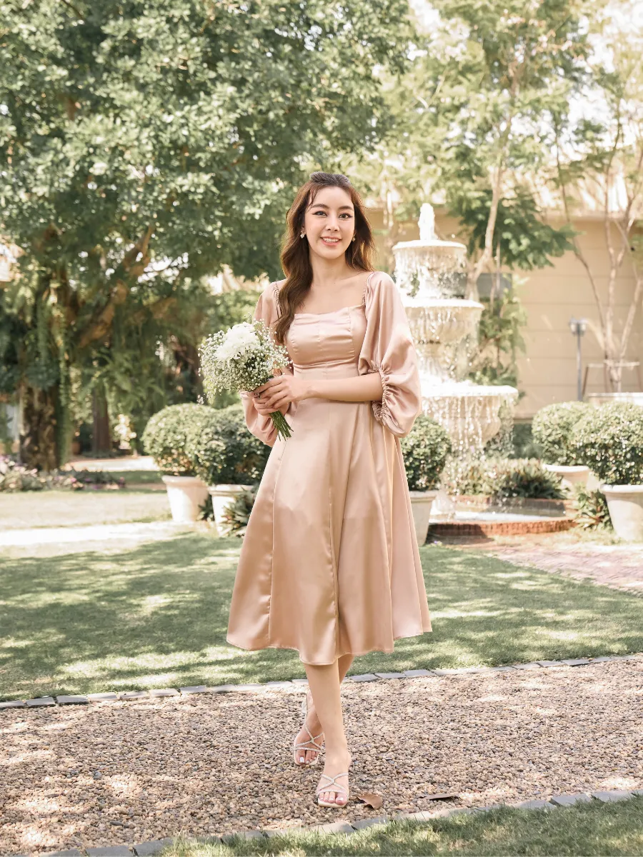 ROSE THE LABEL Gold-Scarlett satin dress