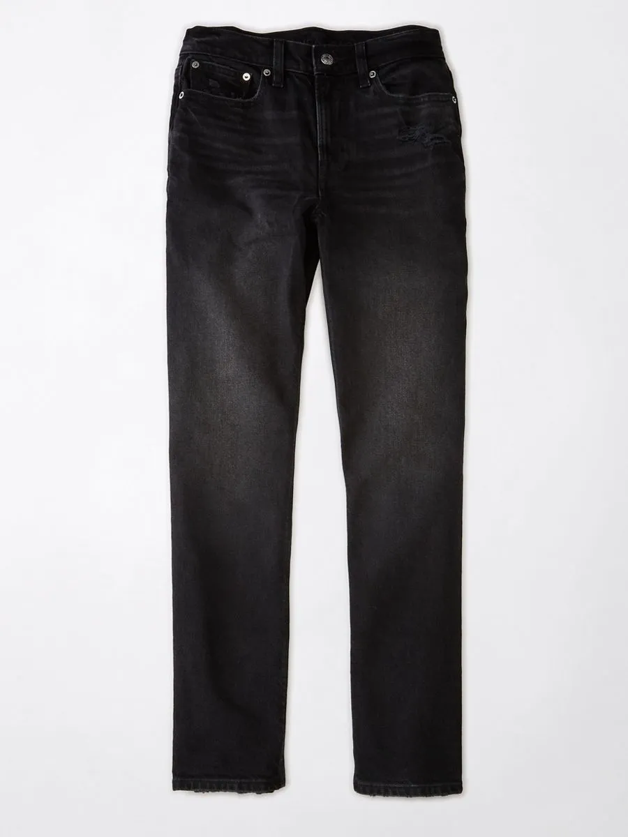 AMERICAN EAGLE WOMEN SUPER HIGH-RISE ANKLE STRAIGHT JEANS 167 WASHED BLACK