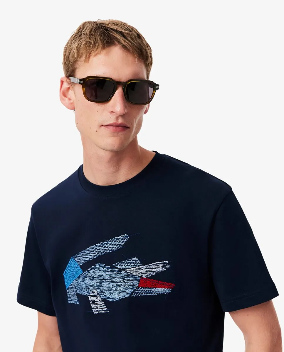 LACOSTE Heavy Cotton Crocodile Graphic T-shirt Blue