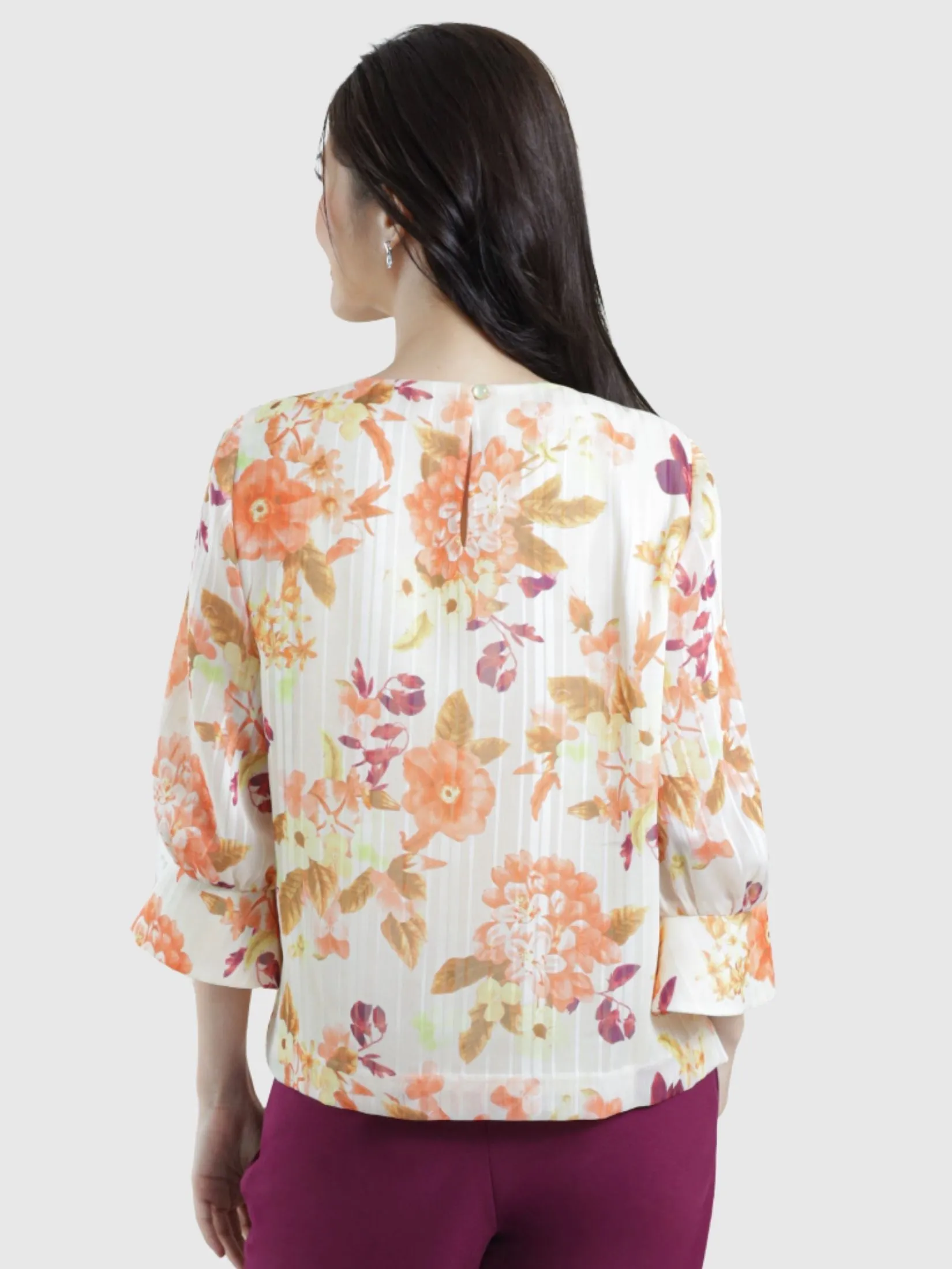 MIKIKO Women Blouse Long Sleeves Chiffon Angora Orange