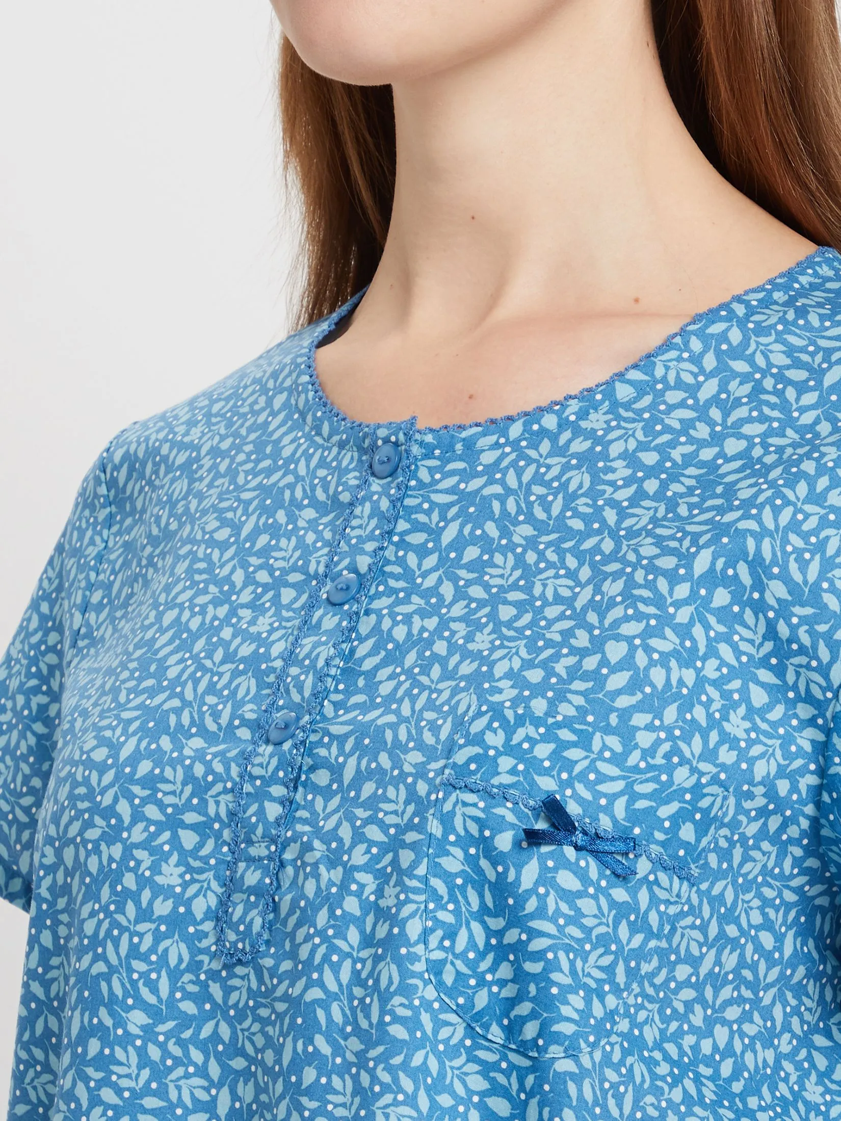 CLAUDIA'S ROMANCE Women Pyjamas Dress Short Sleeves Crew Neck Print Navy