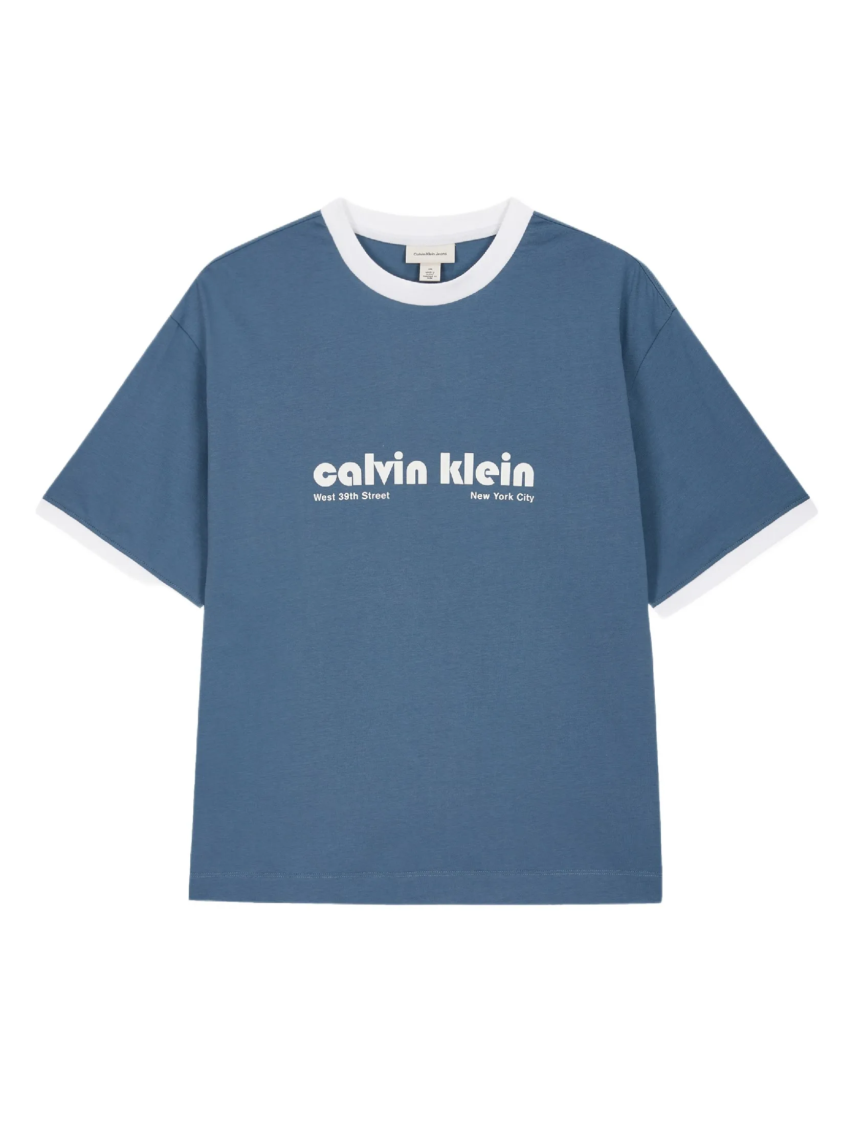 CALVIN KLEIN Men s Relaxed Fit Retro Logo Ringer Short Sleeve T-Shirt Blue