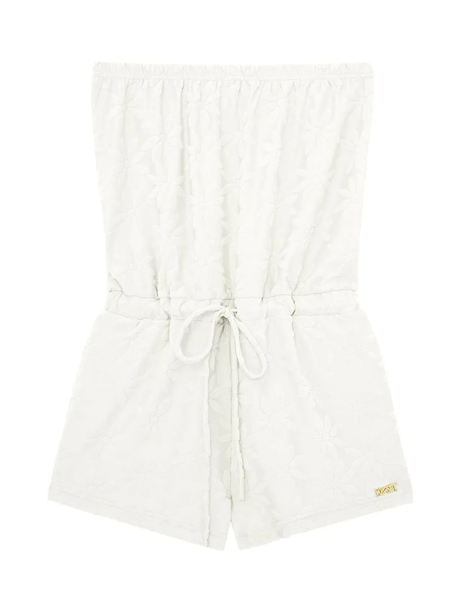 KLOSET (KK22)Floral strapless jumpsuit white