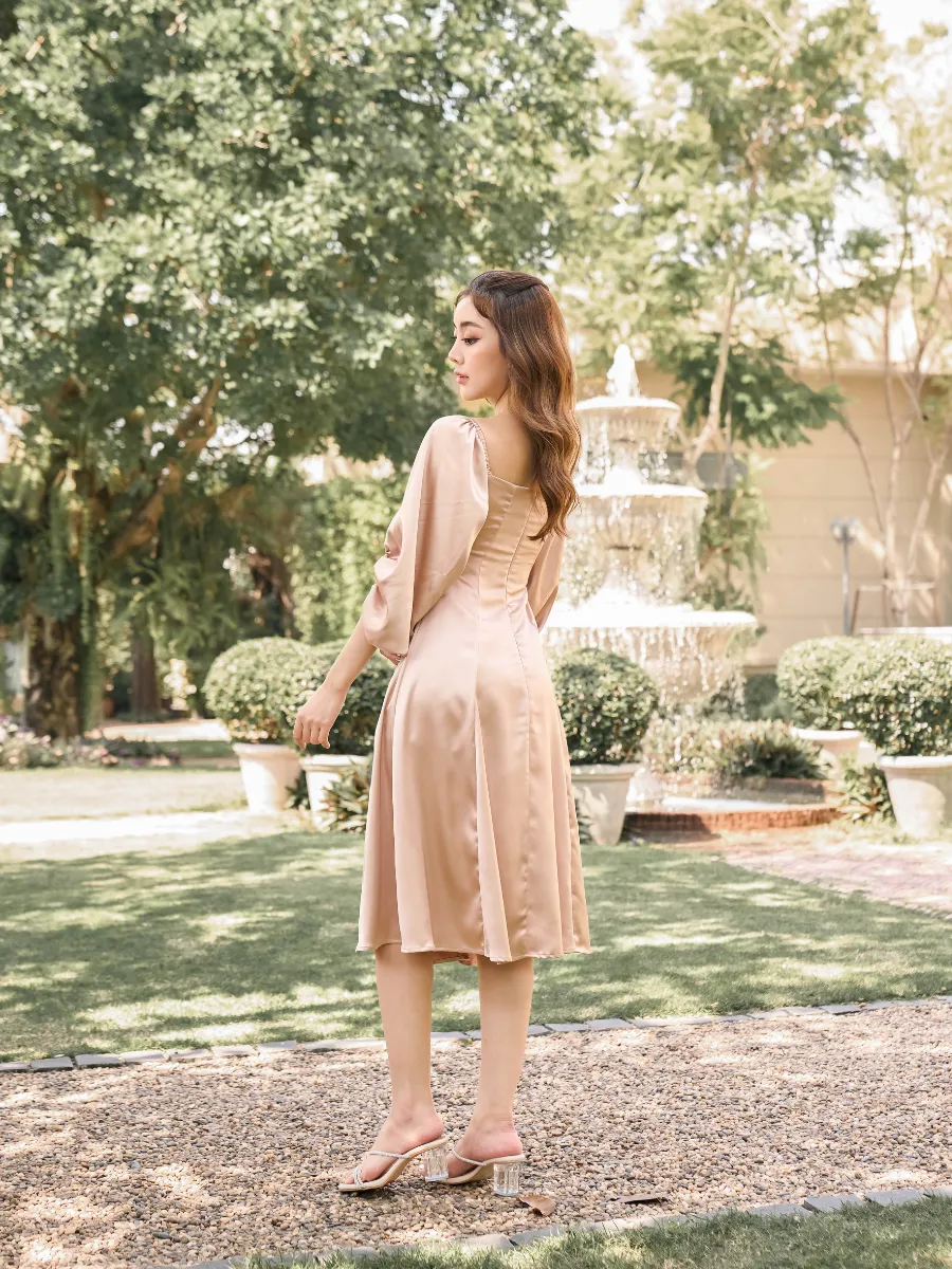 ROSE THE LABEL Gold-Scarlett satin dress