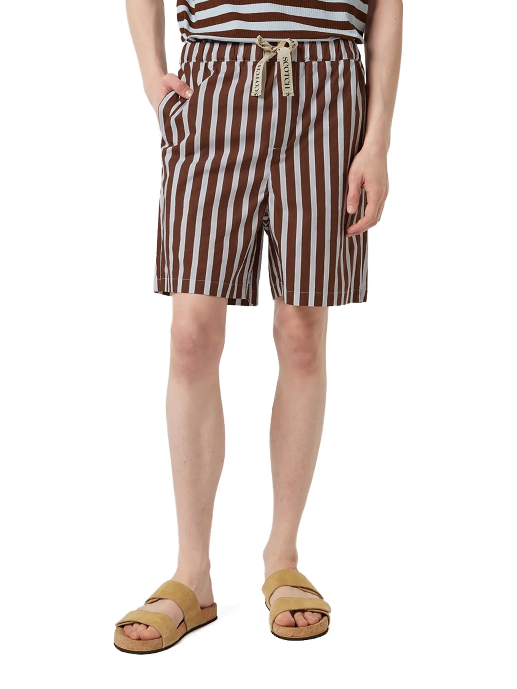 SCOTCH&SODA Men Bermuda Short Fave - Relaxed Fit Striped Poplin Cold Brew Stripe