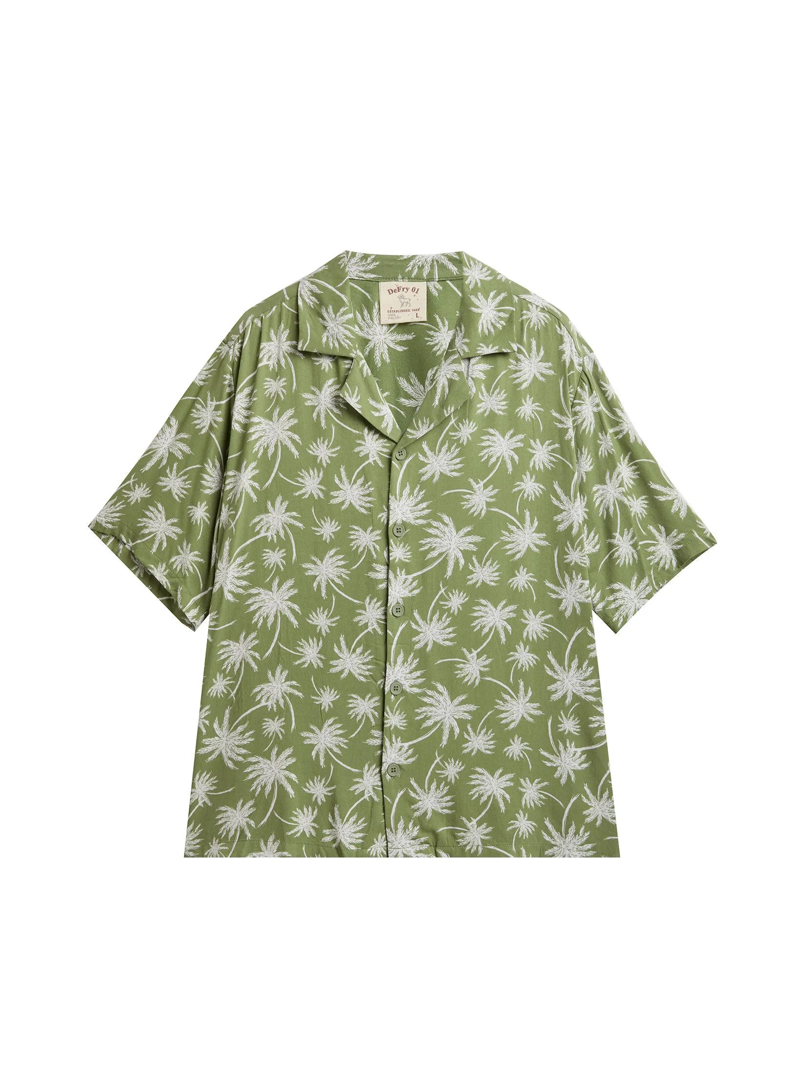 DEFRY 01 Men Shirt Short Sleeves Hawaiian Style Green