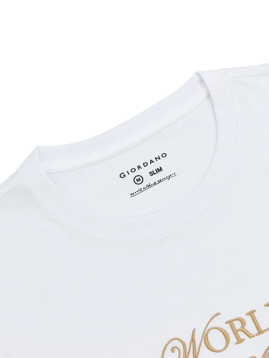 GIORDANO Men's Cotton Short Sleeve Logo Print Tee White