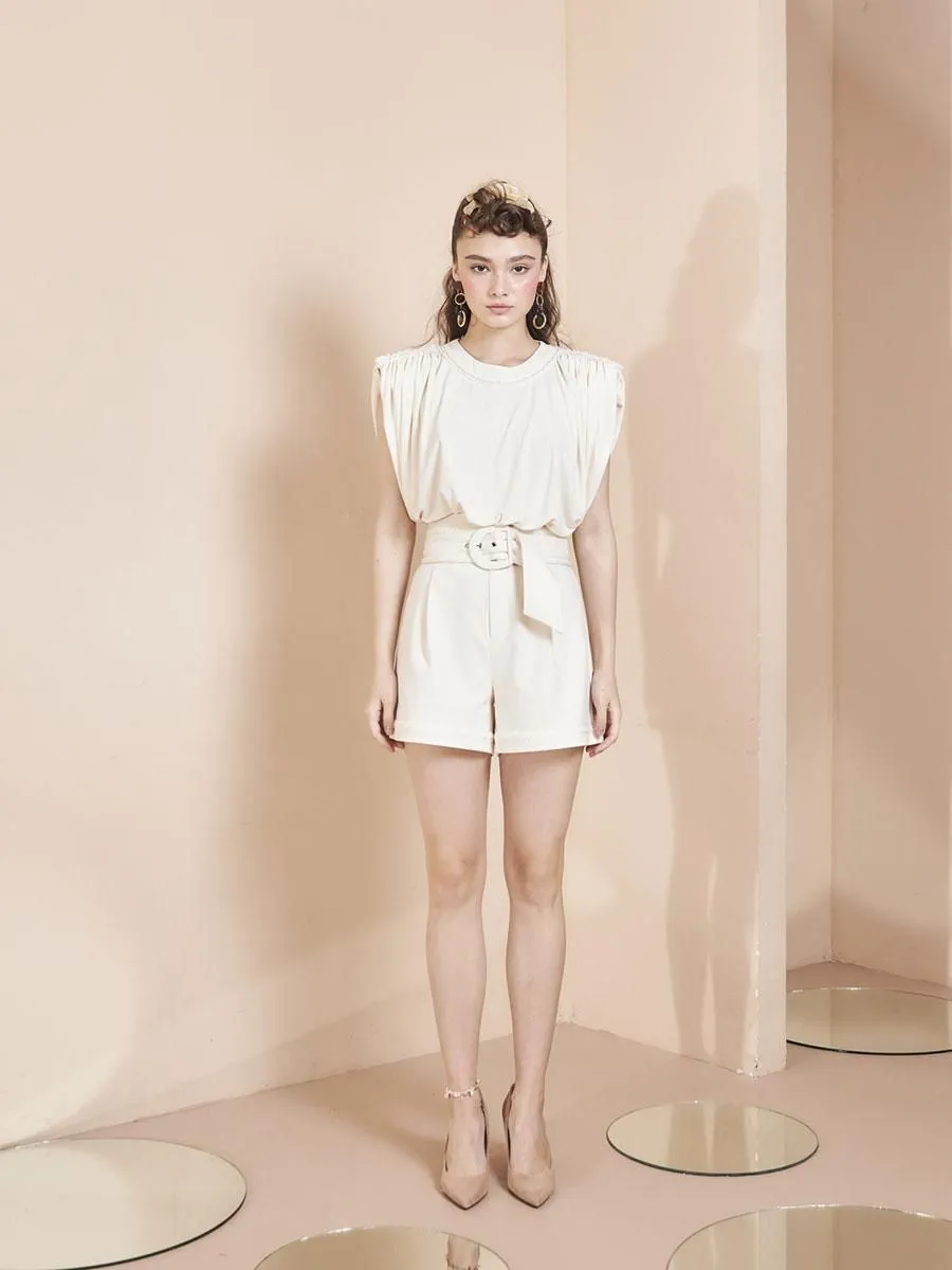 THEA BY THARA Trim-Detailed Shorts With Belt Off White