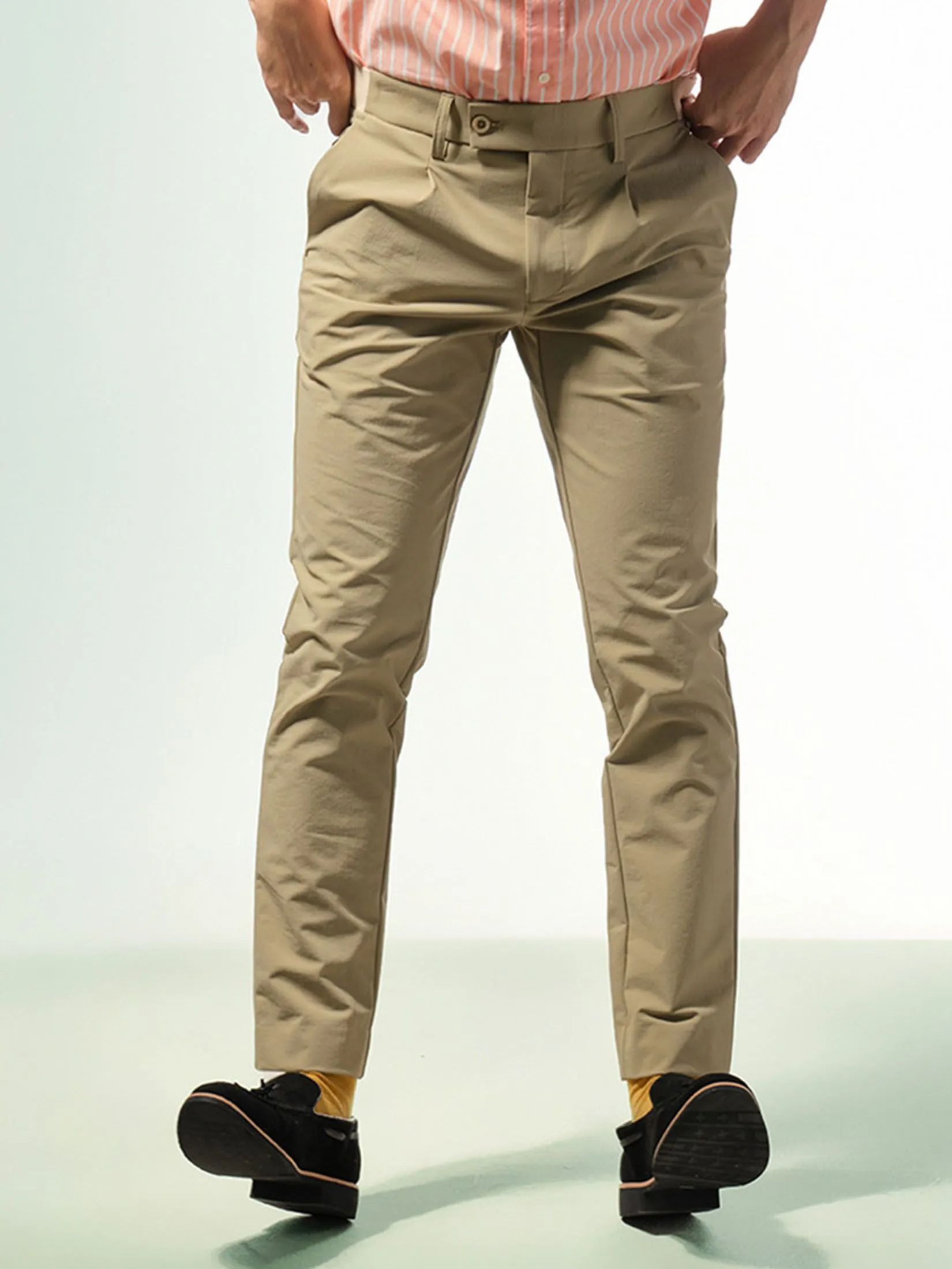 ERA-WON Men's  Cropped Skinny pants Golf fabric  Khaki