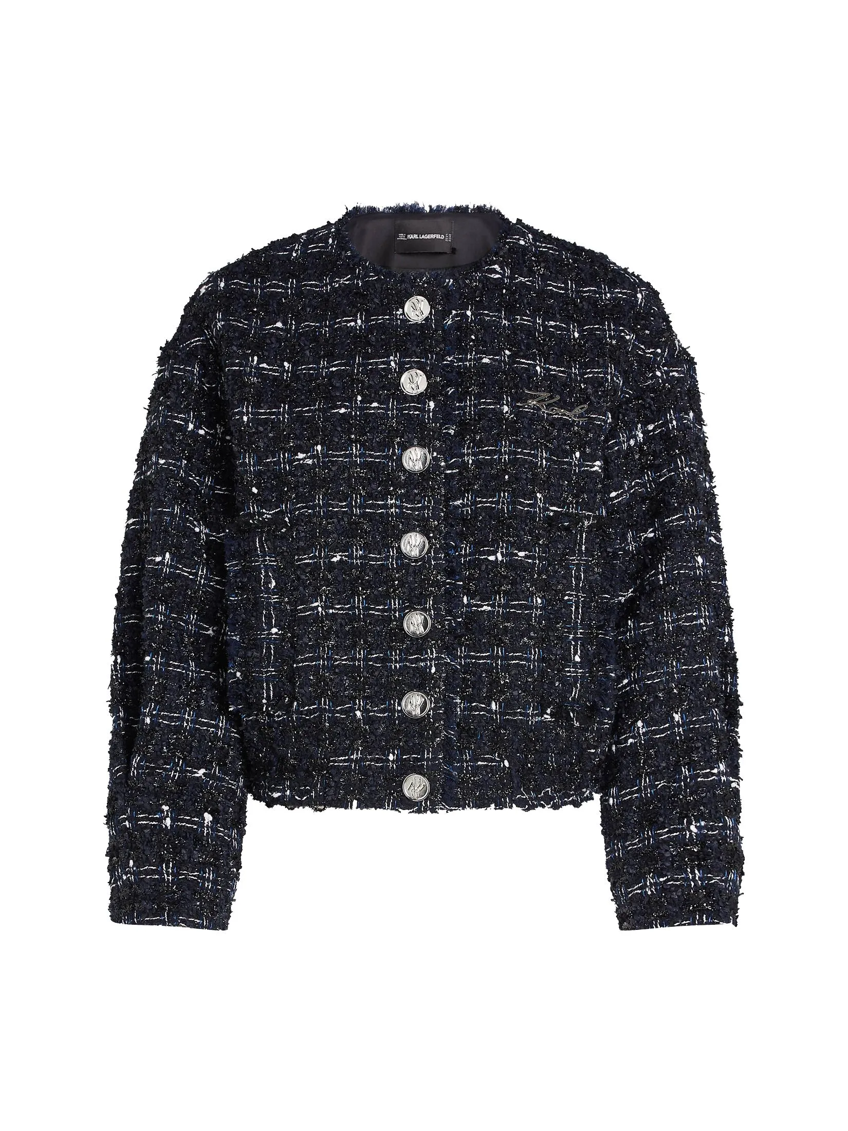 KARL LAGERFELD RTW-1 BOUCLE BOMBER JACKET DARK NAVY BOUCLE