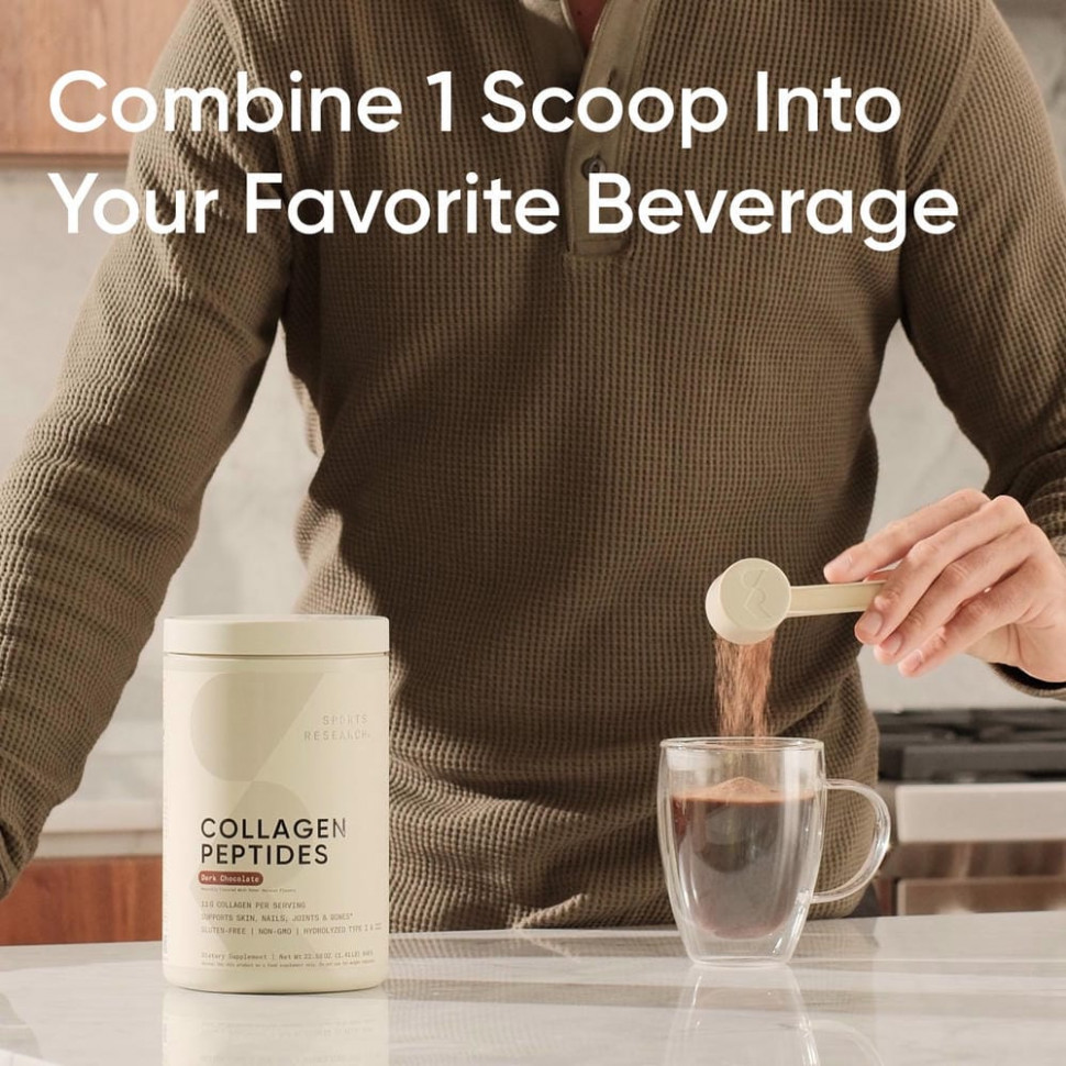 Sports Research, Пептиды коллагена, гидролизованный коллаген I и III, темный шоколад, 1,42 фунта (644,11 г)