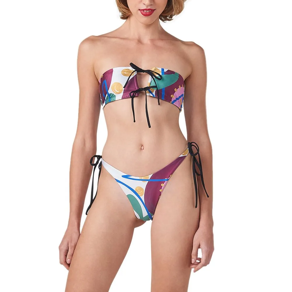 ANGELYS BALEK Multicolor String Tie Bandeau & String Tie Brazilian Women Swimsuit