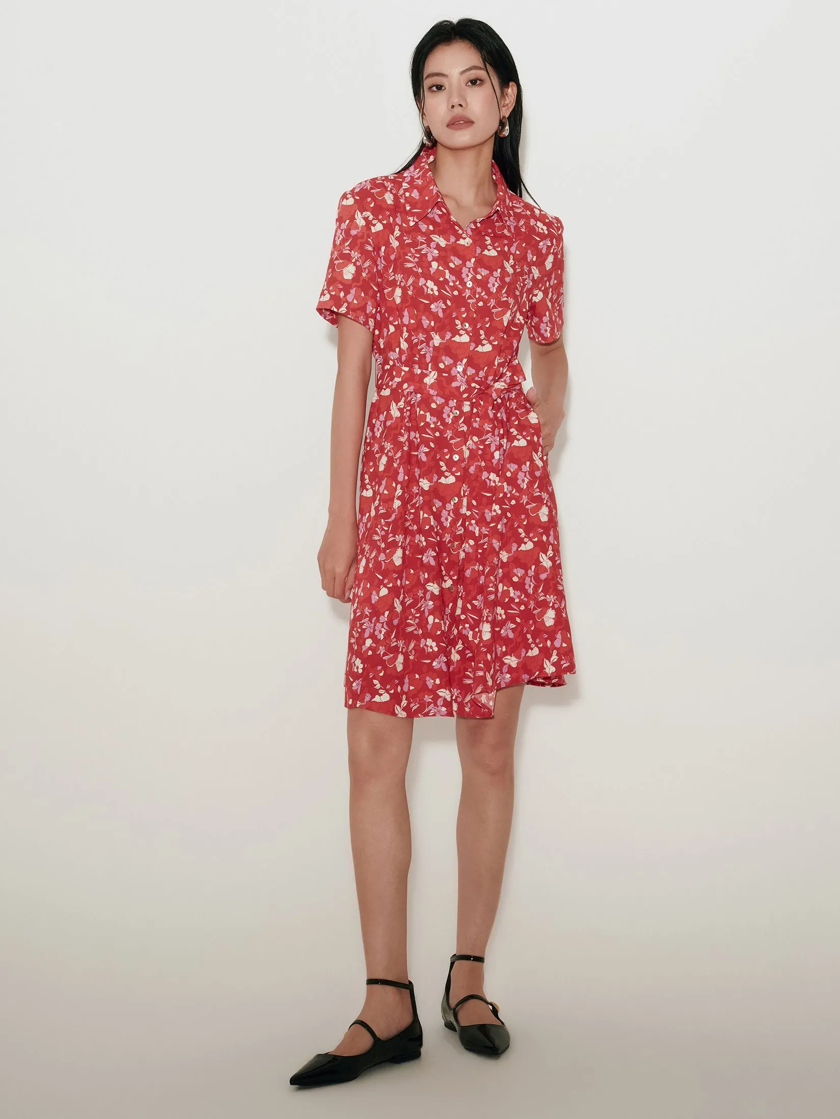 G2000 Women Clothing Floral Print Shirt Dress Fit & Flare Shape - Red