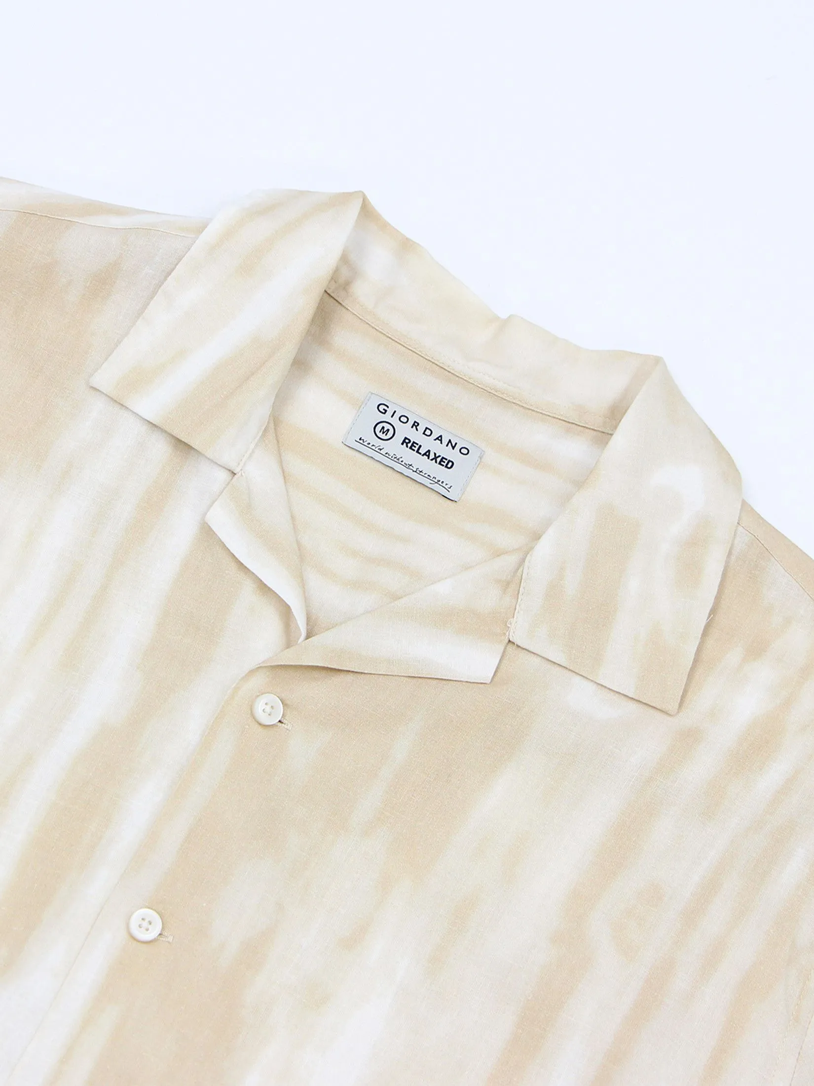 GIORDANO Men's Relax Printed Linen Shirt  Khaki x White