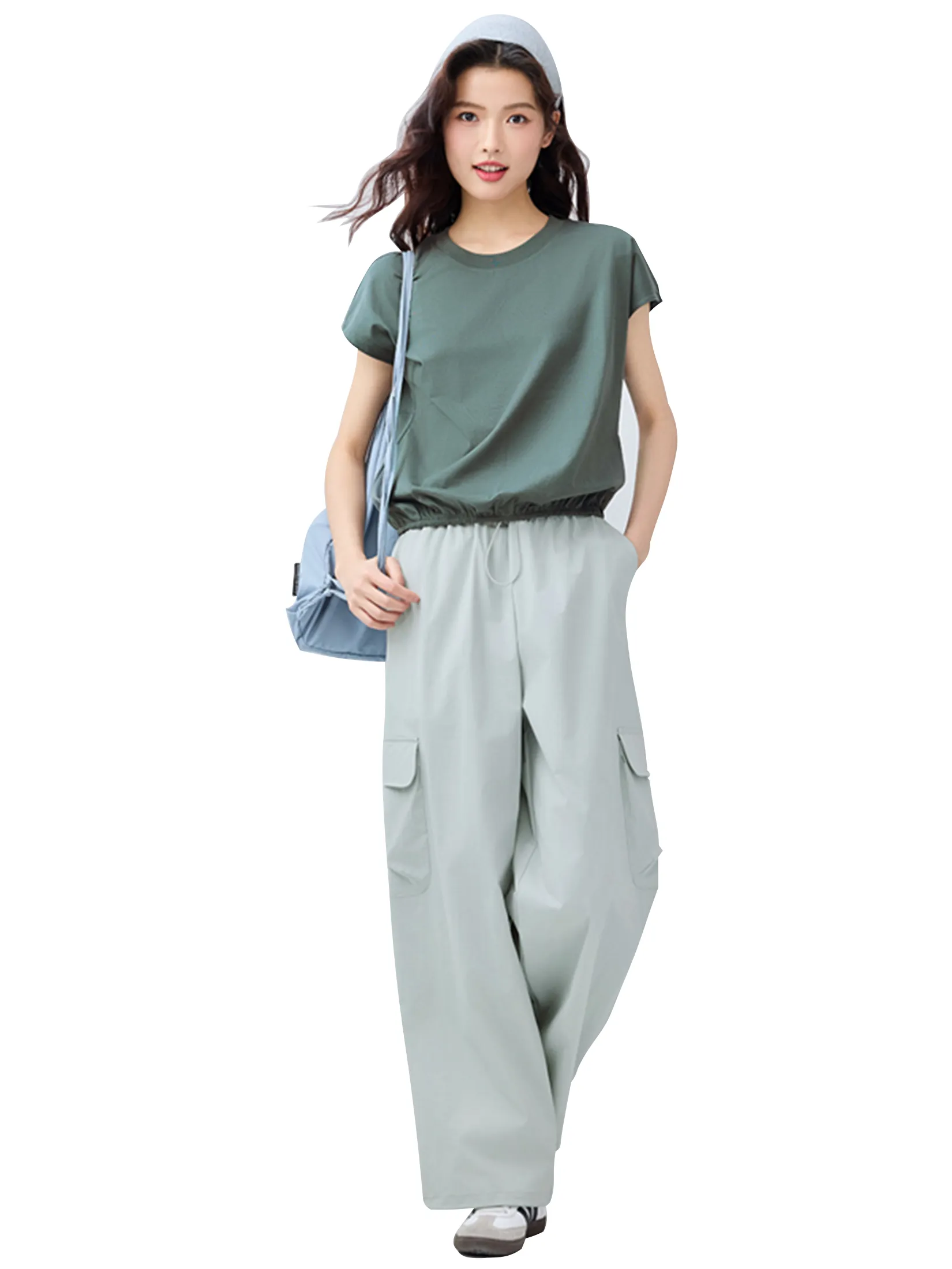 GIORDANO Women's Wide Leg Cargo Pants Space Grey