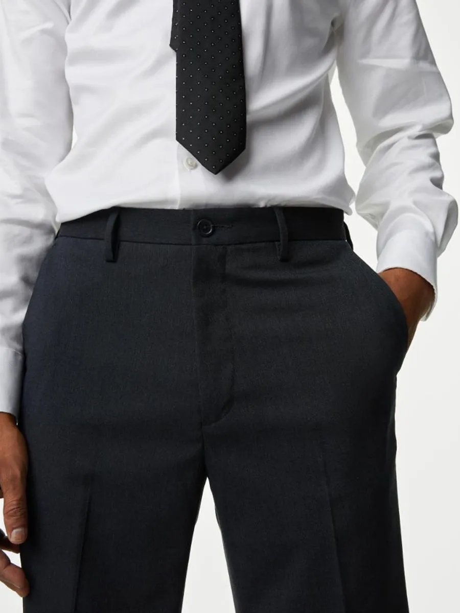 MARKS & SPENCER Men Trousers Slim Fit Flat Front Stretch VP_Charcoal
